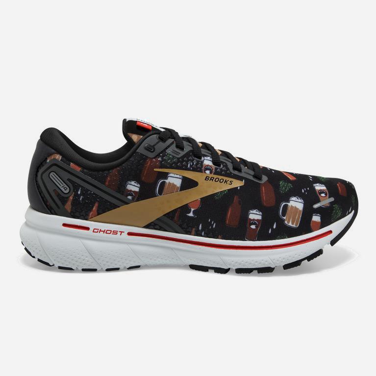 Brooks Ghost 14 Mens Cushioned Road Running Shoes - Black/White/Fiery Red - Philippines (560814UER)